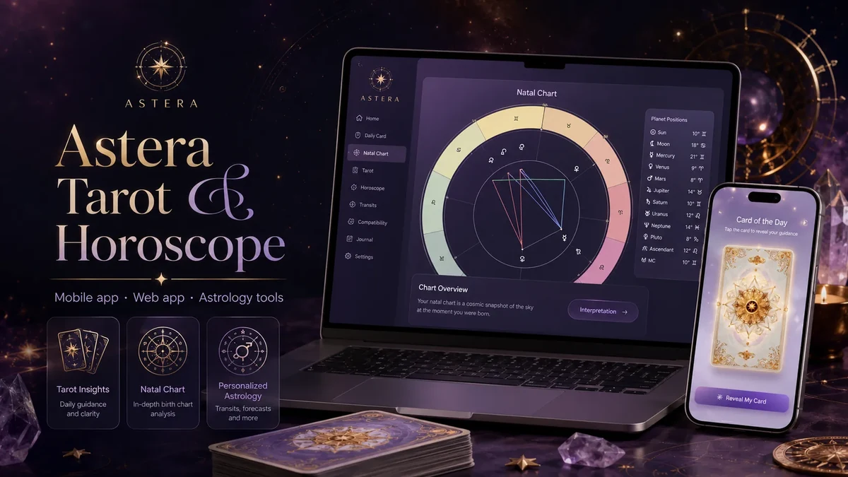 Astera Tarot & Horoscope web app mockup