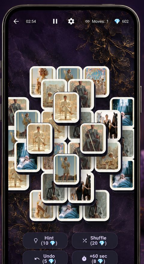 Arcana Mahjong gameplay with tarot-inspired tile art