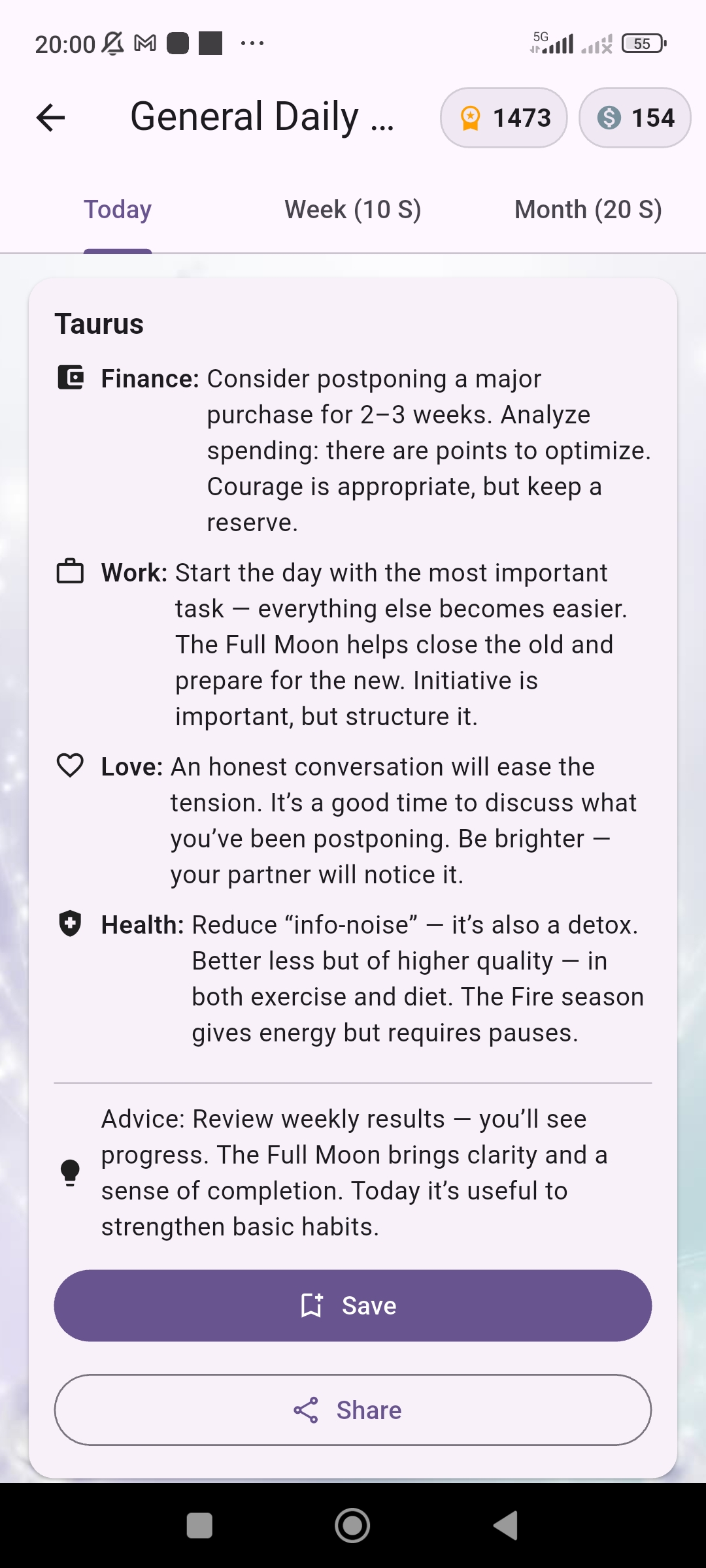 Astera general daily energy detailed today screen