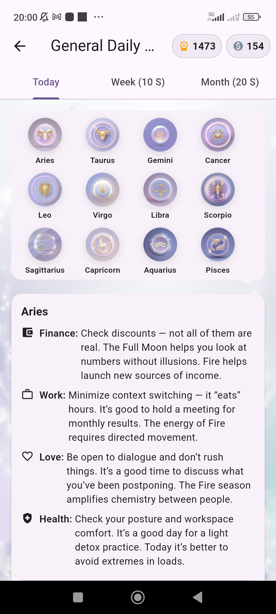 Astera general daily energy today screen