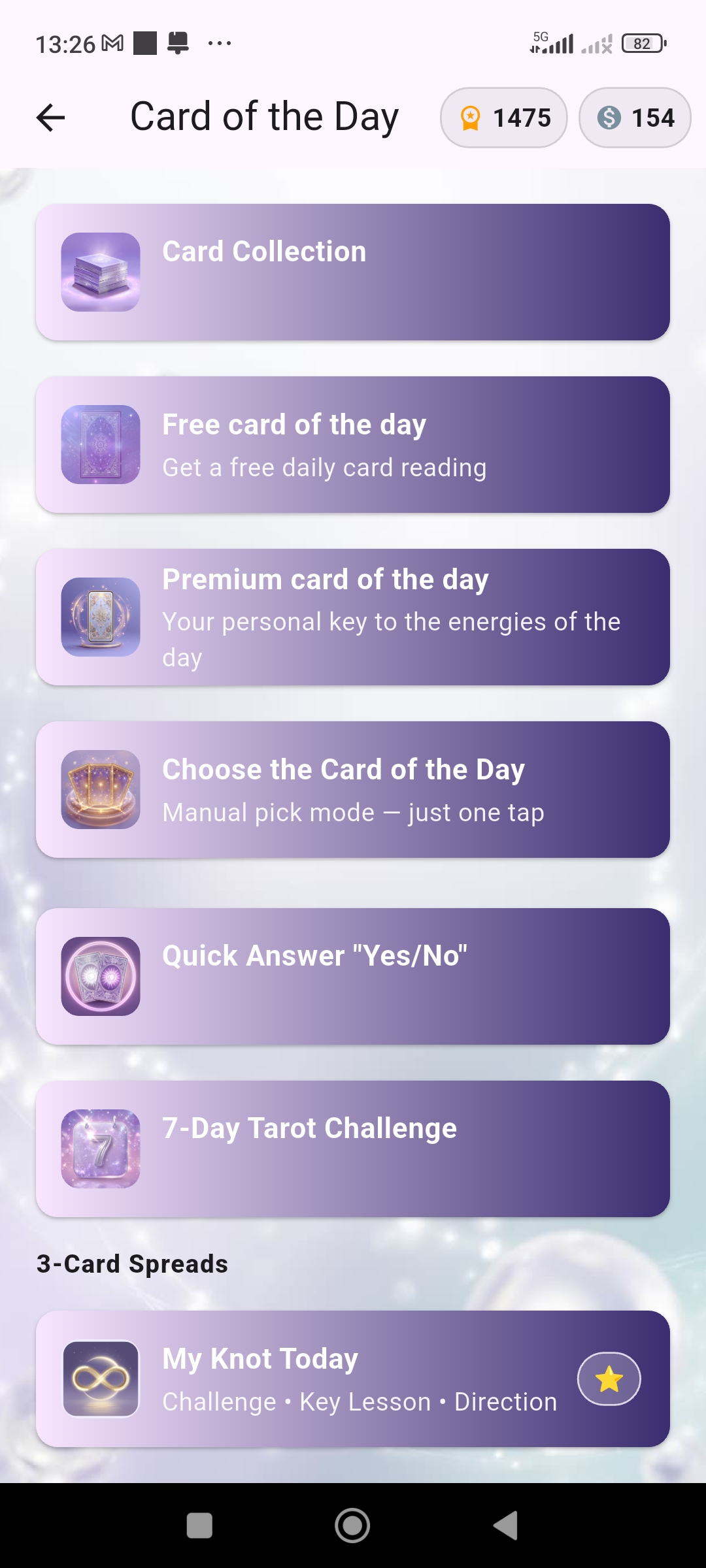 Astera card of the day screen