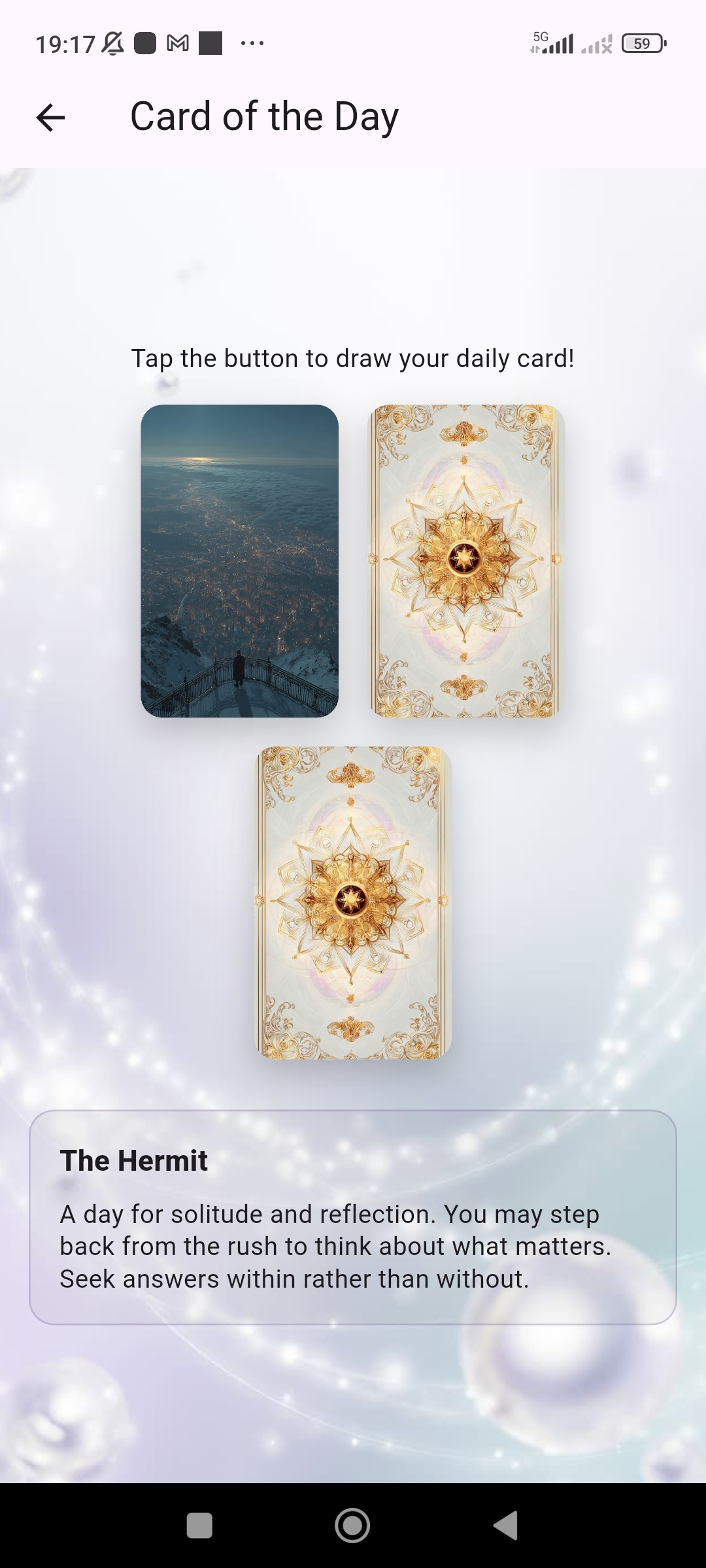 Astera choose the card of the day screen