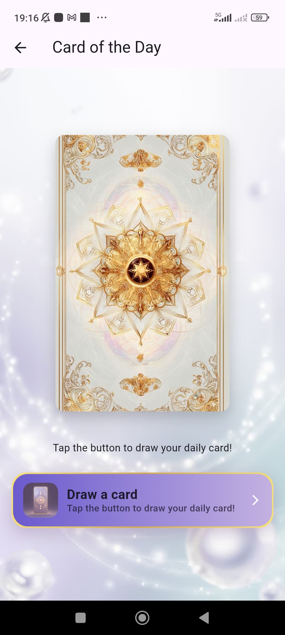 Astera draw a daily tarot card screen