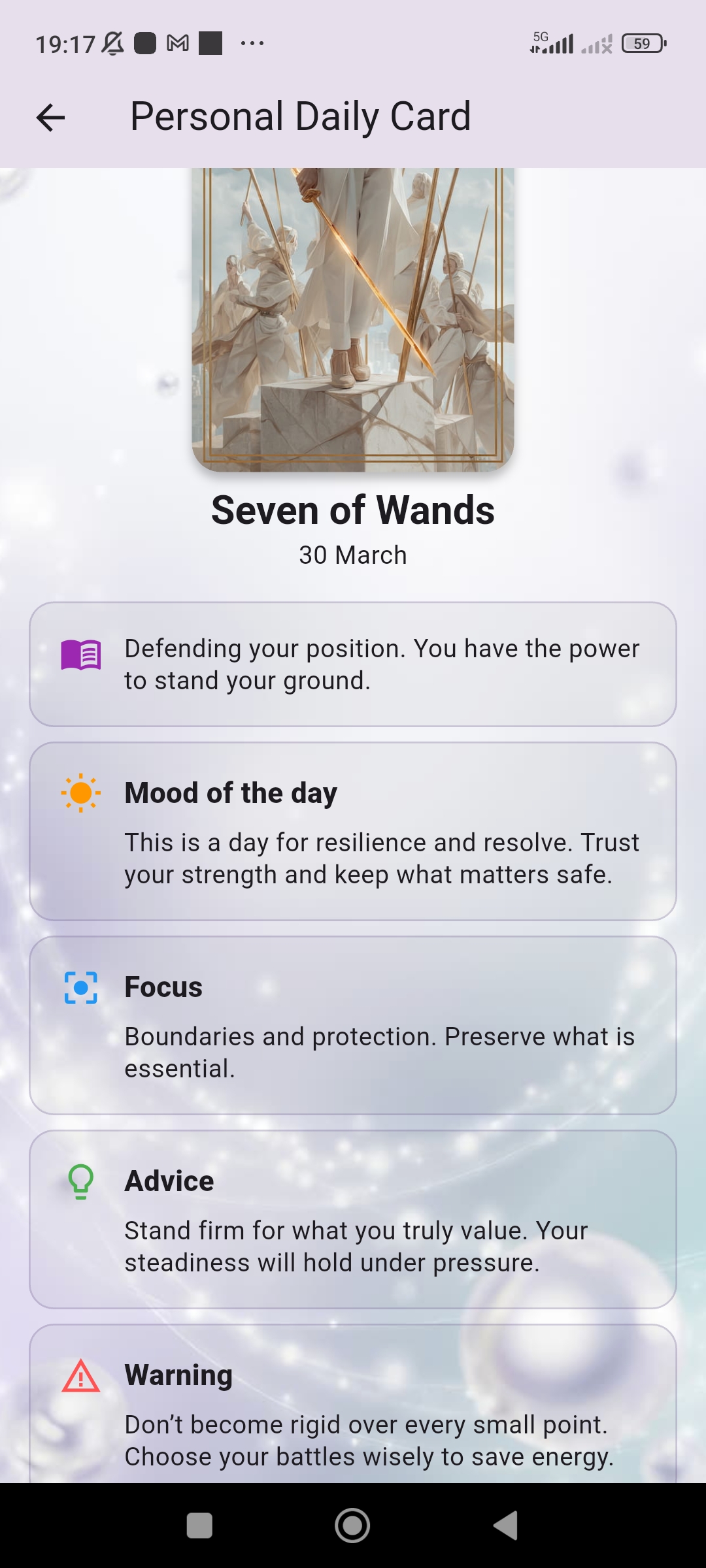 Astera personal daily tarot card interpretation