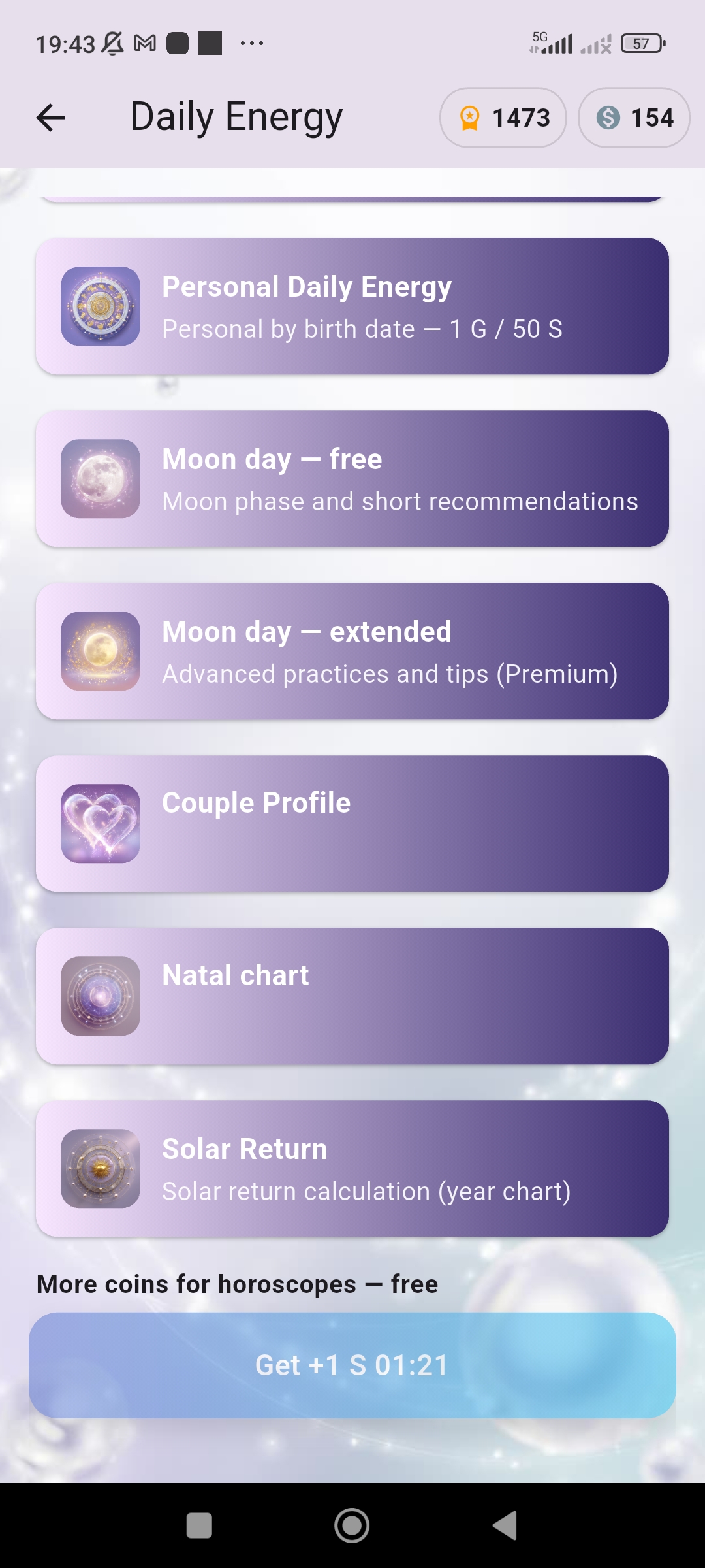 Astera moon day entry inside daily energy section