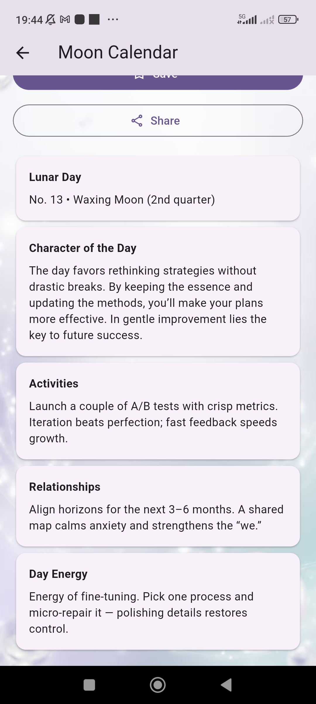 Astera free moon calendar daily interpretation