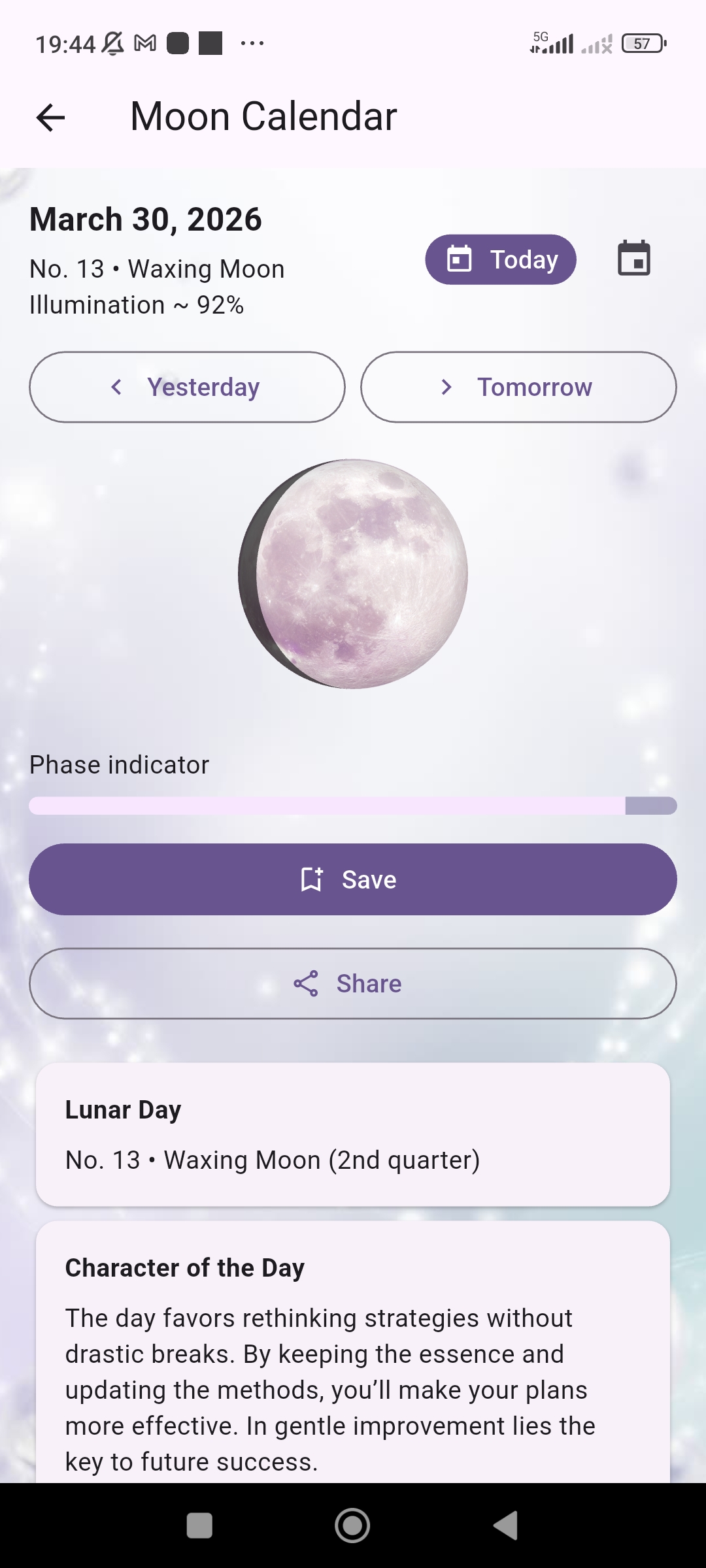 Astera free moon calendar top screen