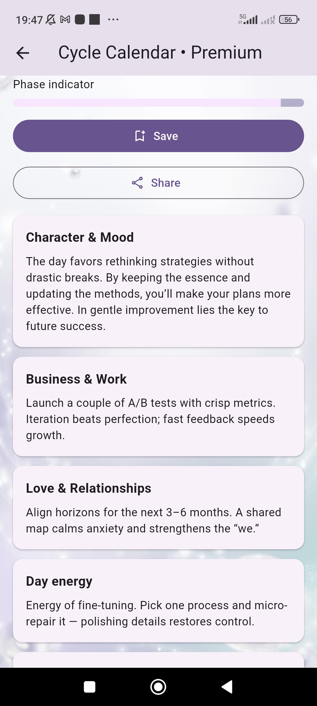 Astera premium moon calendar guidance blocks