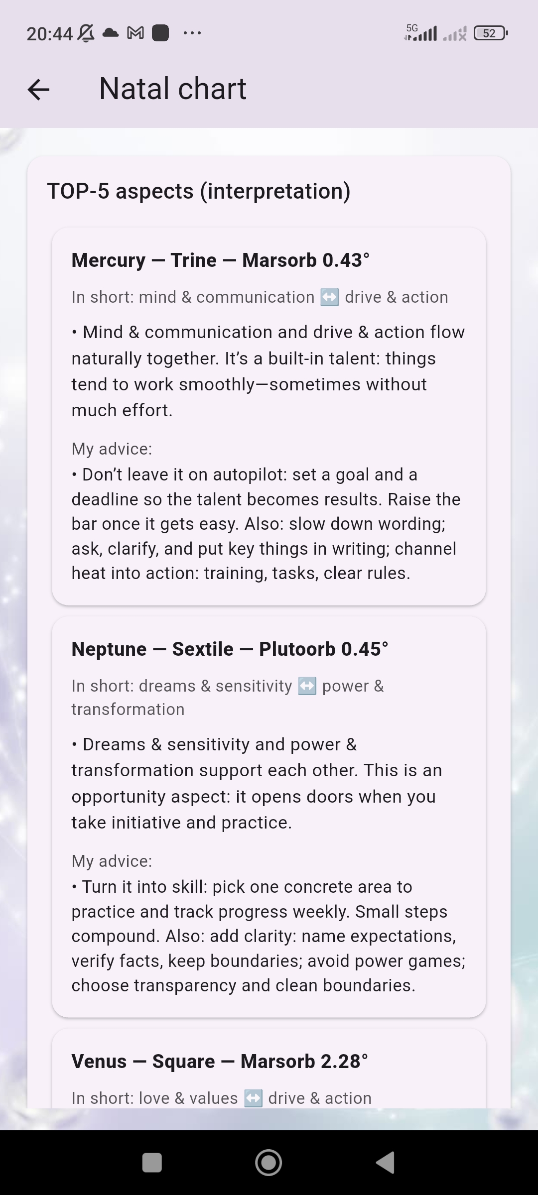 Astera natal chart top aspects interpretation