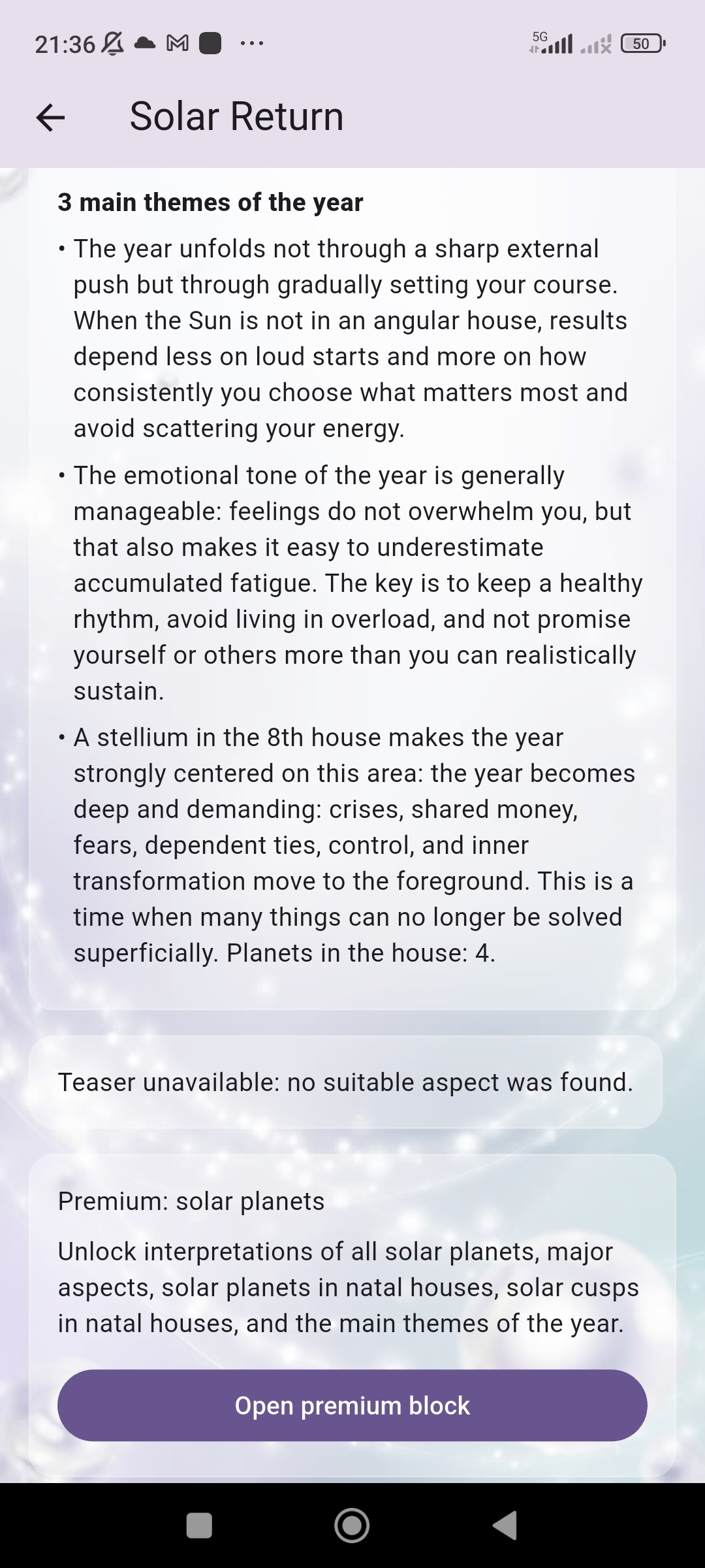 Astera solar return main themes of the year