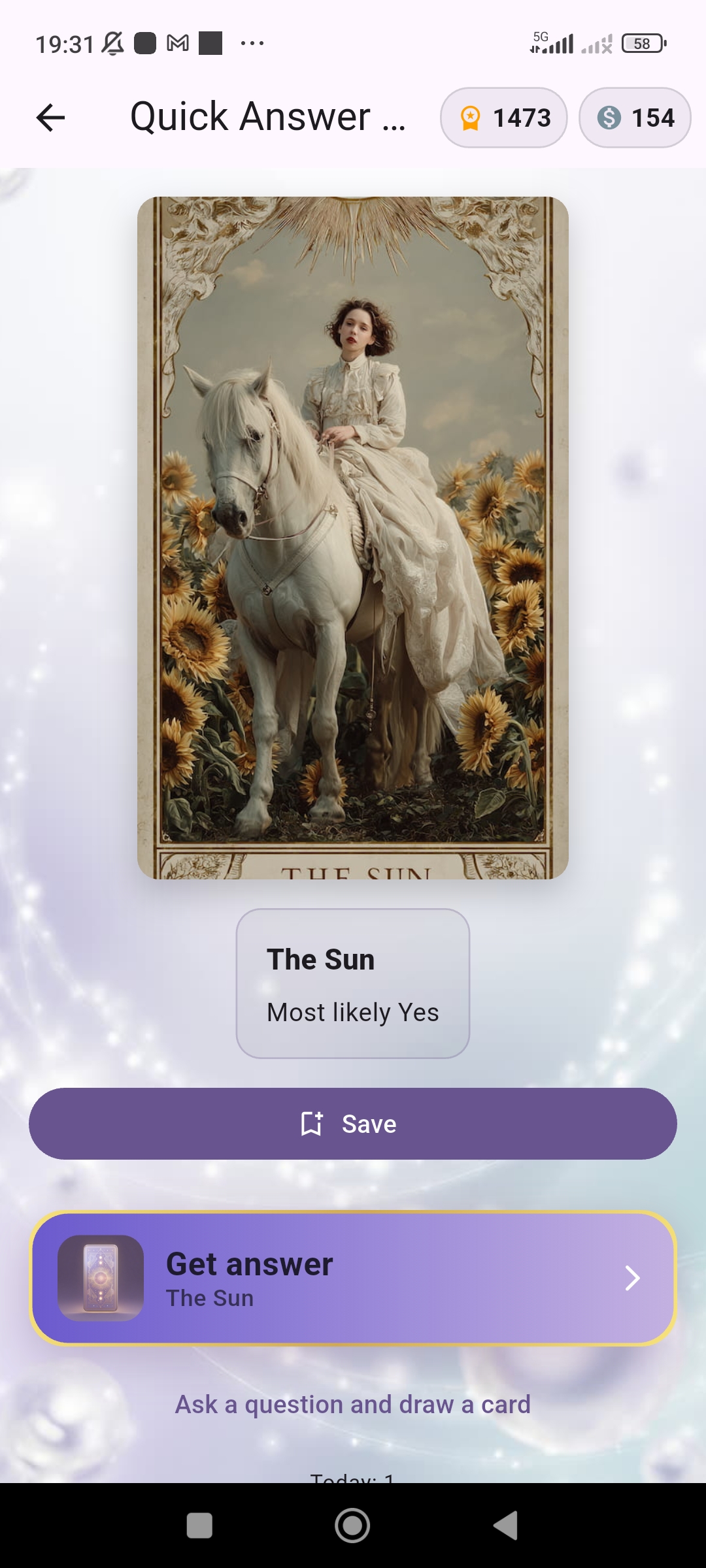 Astera yes no tarot result screen
