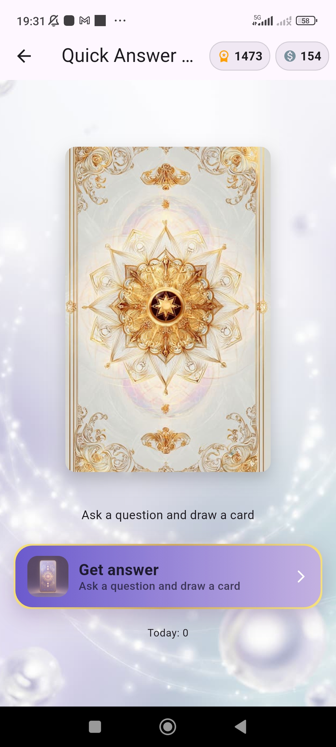 Astera yes no tarot start screen