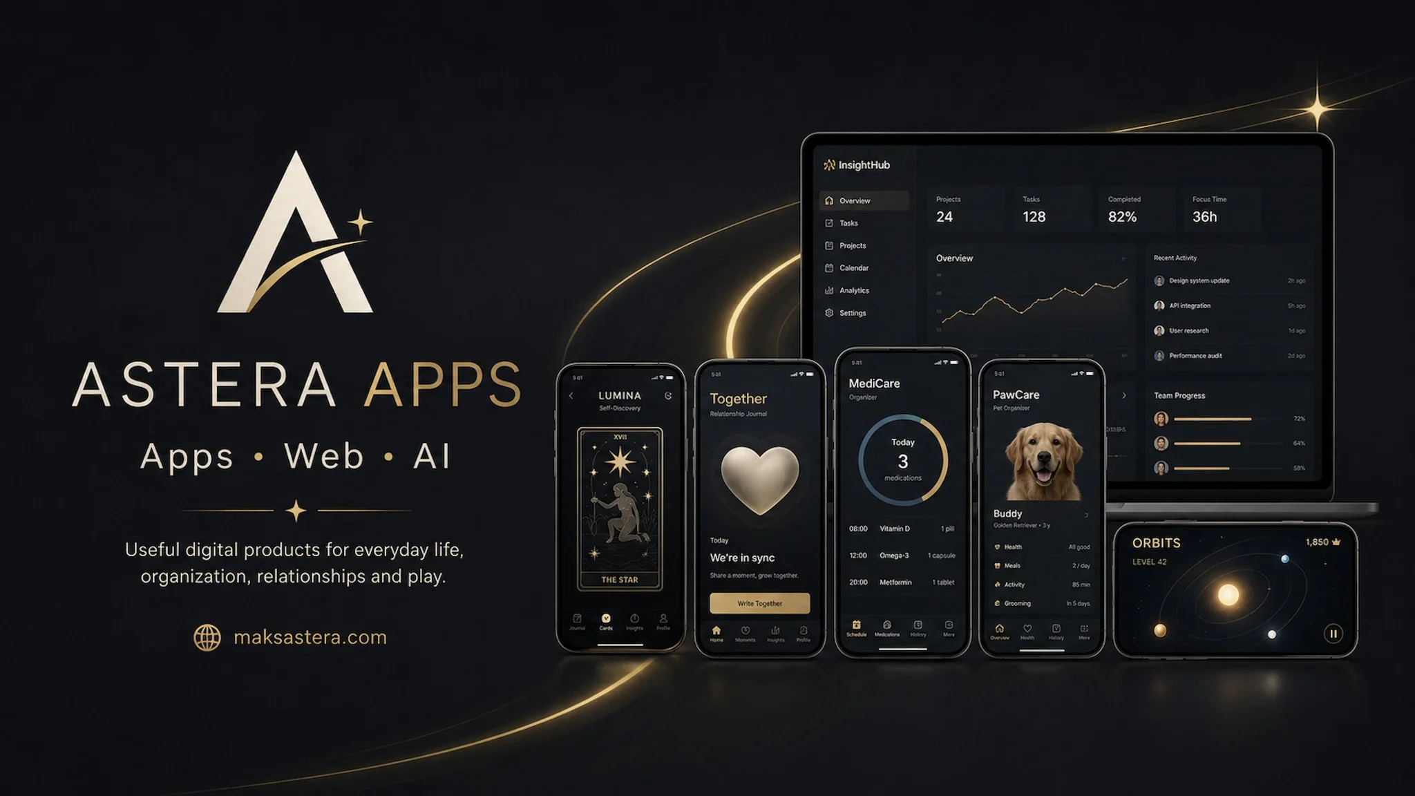 Портфолио Astera Apps с мобильными приложениями, web-продуктами и AI-инструментами